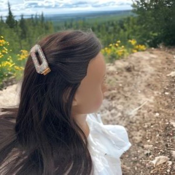 Handcrafted Multi-Color Glitter Glass Hair Barrettes Set of Resin Accessories - Picture 2 of 5